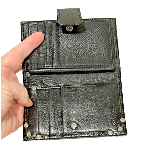 Brighton Black Leather Wallet Moc Croc Textured Card ID Bifold Coin Purse Silver - Picture 5 of 9